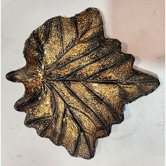 Yankee Candle Decorative Glass Gilded Leaf Shaped Candle Tray Trinket Dish - Picture 4 of 9